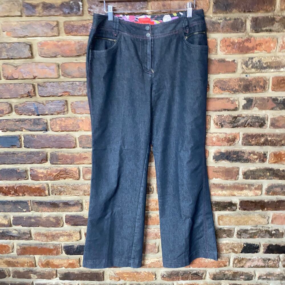 A Line Dark Wash Blue Denim Stretch Flare Wide Leg Jeans Women's Size 10